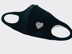 Swarovski crystal heart neoprene black mask