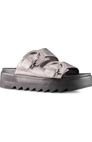 slip on sandal 2 band pewter leather-Pepa