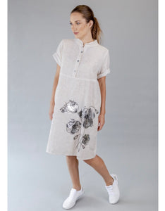 linen dress with jersey back-L6788