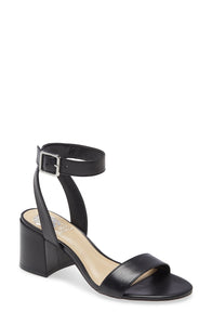Black leather mid heel ankle wrap sandal-Gidgena
