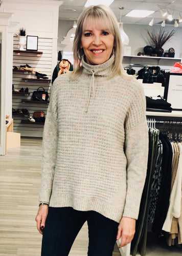 cream pastel tweed multi mock nk knit pullover-21001657