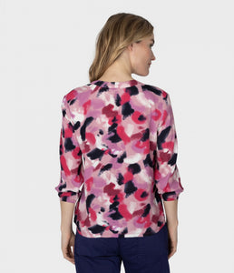 v neck 3/4 sleeve print blouse-22002042