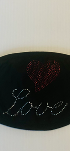 Love with red heart beading black cotton mask
