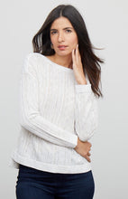 day trip sweater with hi lo hem and boat neck (available in light sky or alabaster)
