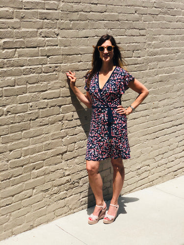 Floral print faux wrap navy print dress by Michael Kors