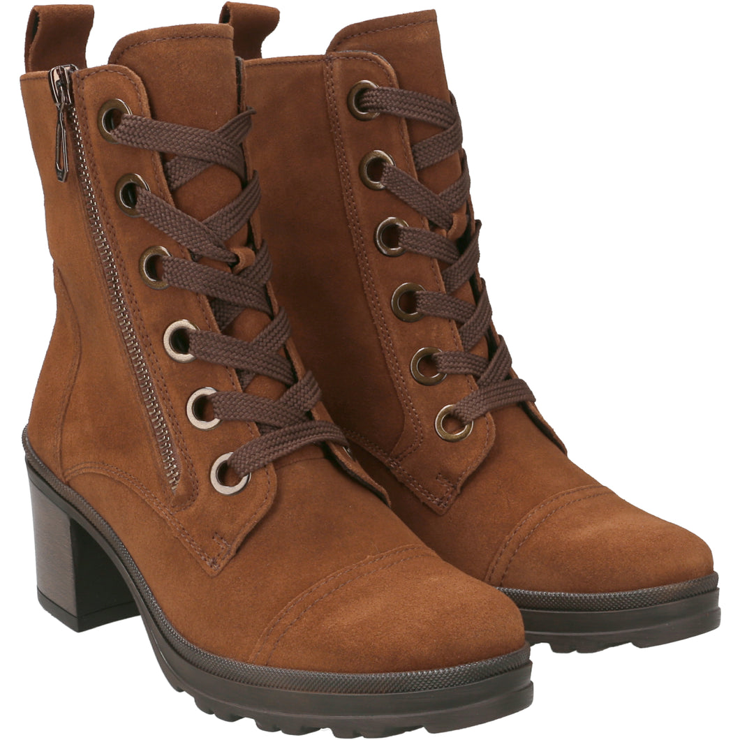 Cognac zip/lace up suede boot - Madison