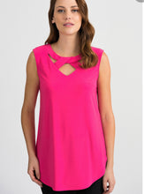 Sleeveless open neck strap detail jersey tunic (avail in black or hot pink)
