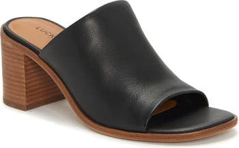 Black leather mid heel lide sandal-Sayvan