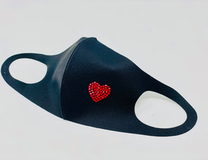 Swarovski crystal heart neoprene black mask