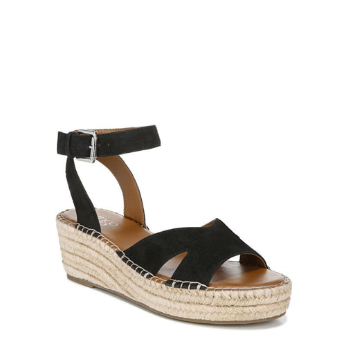 Black suede raffia wedge sandal-Pellia