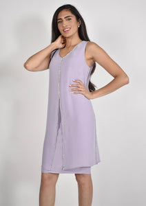 Georgette embellished edge layered sleeveless dress-228012