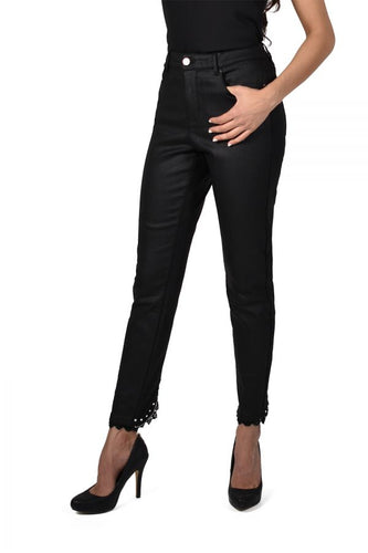 coated denim jeweled hem woven pant-214148u