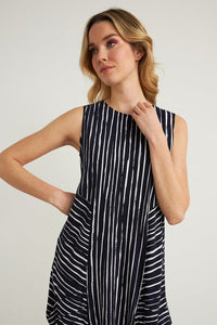stripe slvless dress with ruch bottom hilo hem-212152